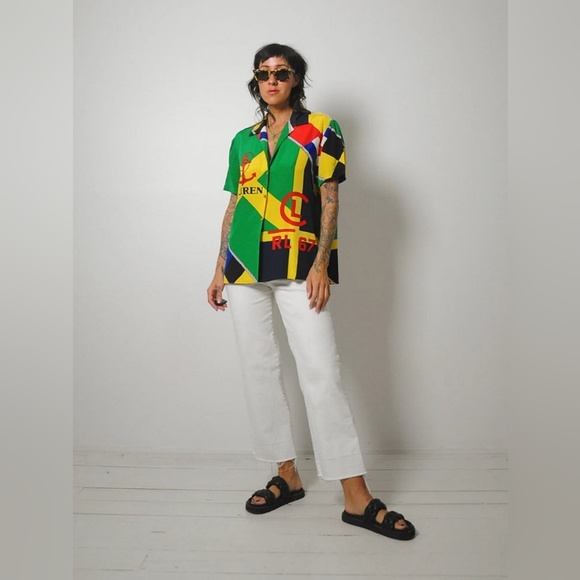 Mint like new Lauren Ralph Lauren Nautical polo 100 Silk Blouse Shirt - Picture 9 of 13